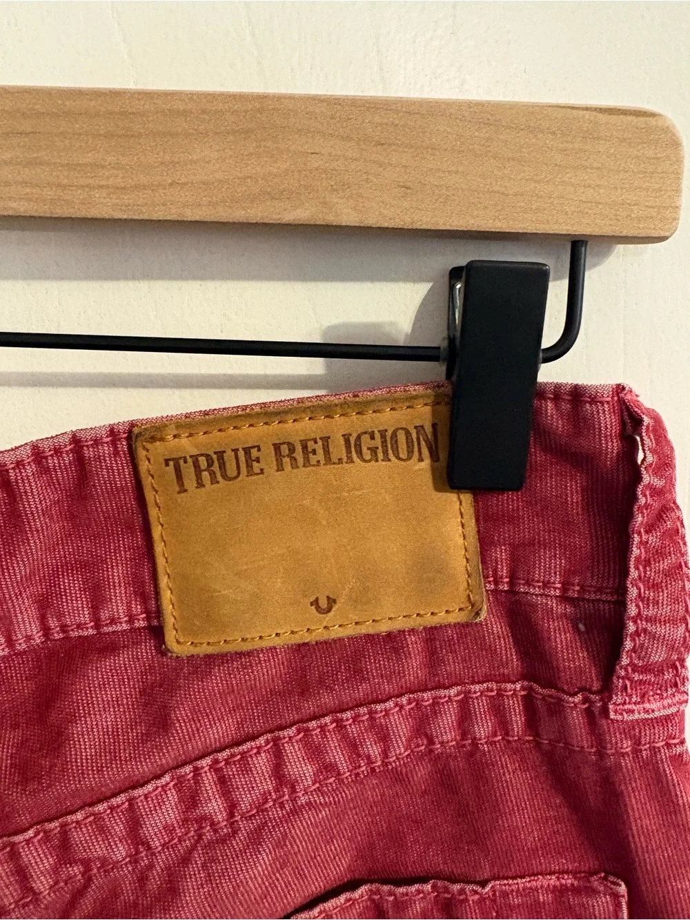 True Religion Men's Slim Straight Corduroy Jeans in Burgundy